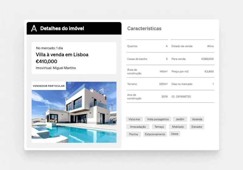 Vista do CASAFARI CRM com dados imobiliários e inteligência de mercado