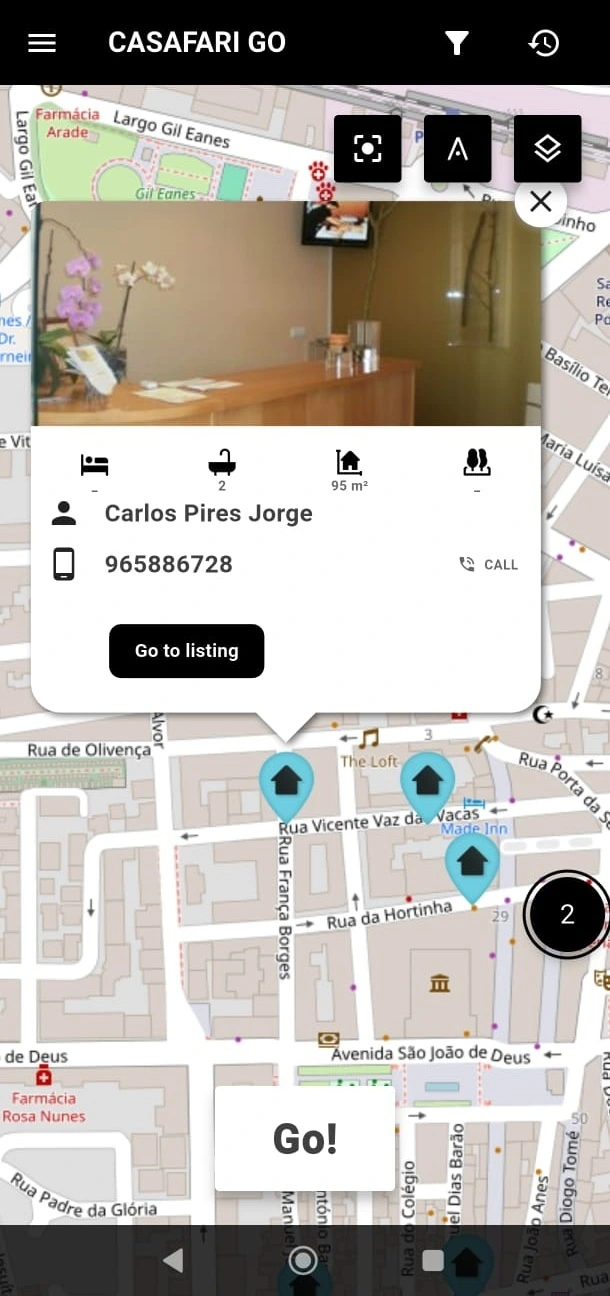 Interface de prospeção imobiliária CASAFARI GO